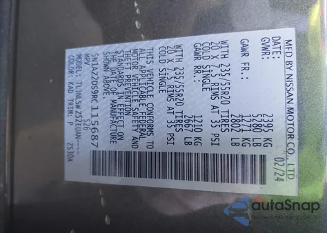 2024 Nissan Murano Platinum Intelligent Awd из США, поврежденный, VIN 5N1AZ2DS9RC115687